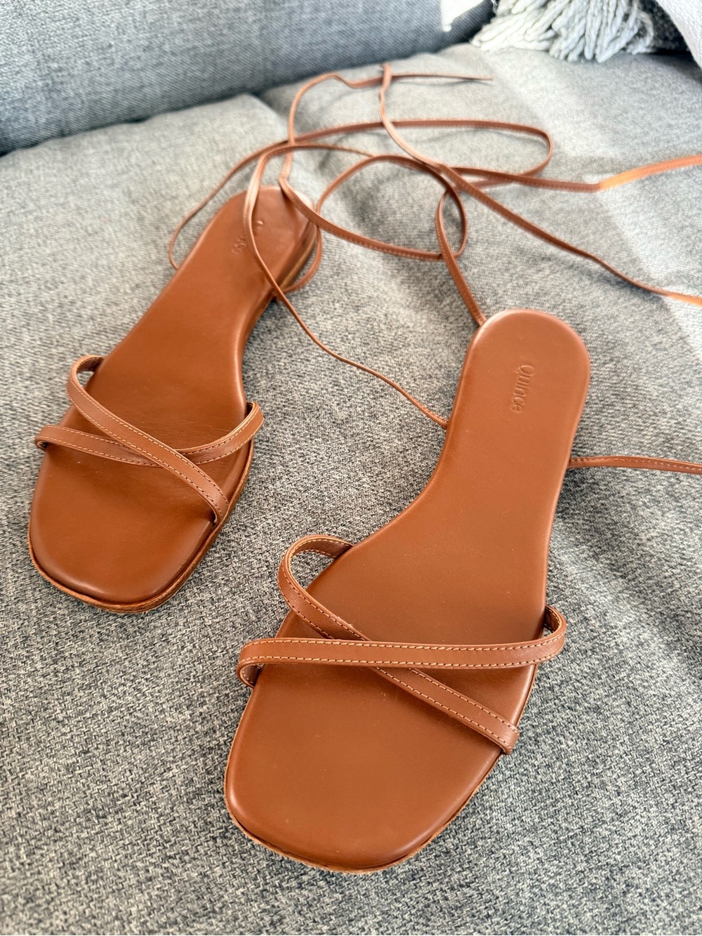 Quince Brown Strappy Lace-Up Square-Toe Sandals - Sz 6.5